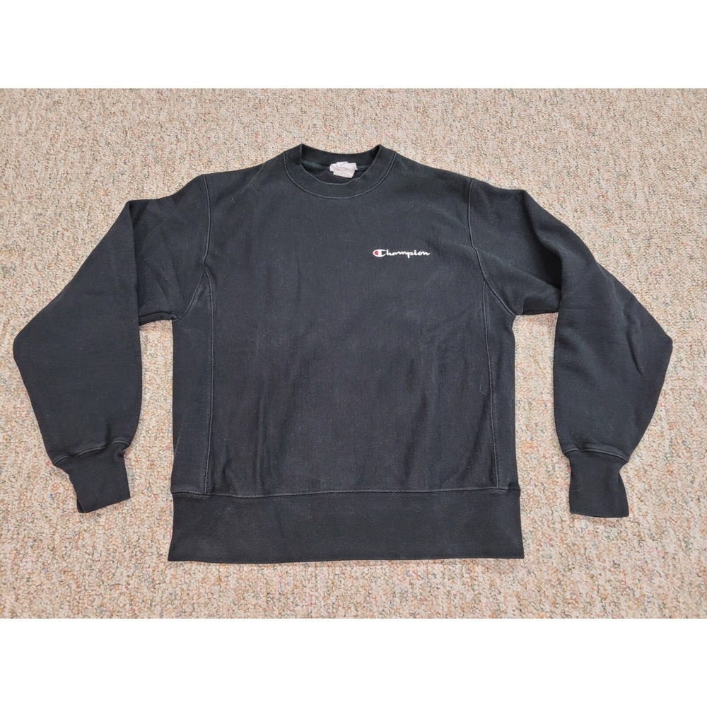 Champion Reverse Weave Sweatshirt Mens Medium Black Pullover Logo Streetwear